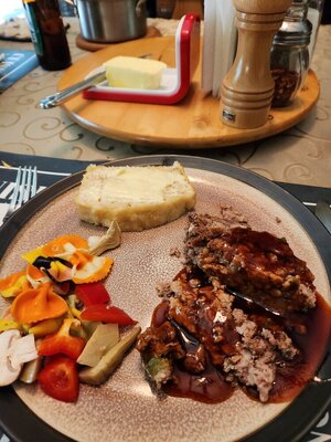 Meatloaf pasta salad and beer bread.jpg