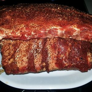 Smoked Ribs with Zip Sauce II 1- rubbed & ready.jp
