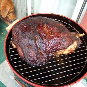 Fresh ham smoked on Charlie's electric smoker.jpg