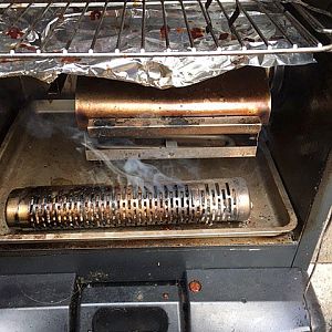 1 Setting up - smoke tube, alum on drip pan, Maver