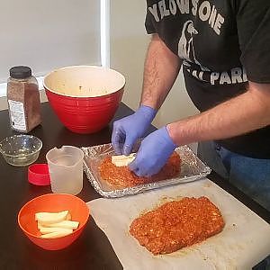 Cheese stuffed smoked meat loaf