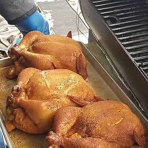 Smoked whole chicken on the Louisiana Grill