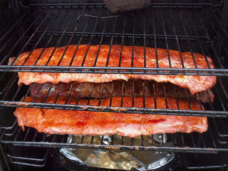 baby backs in smoker 6-1-2013.jpg