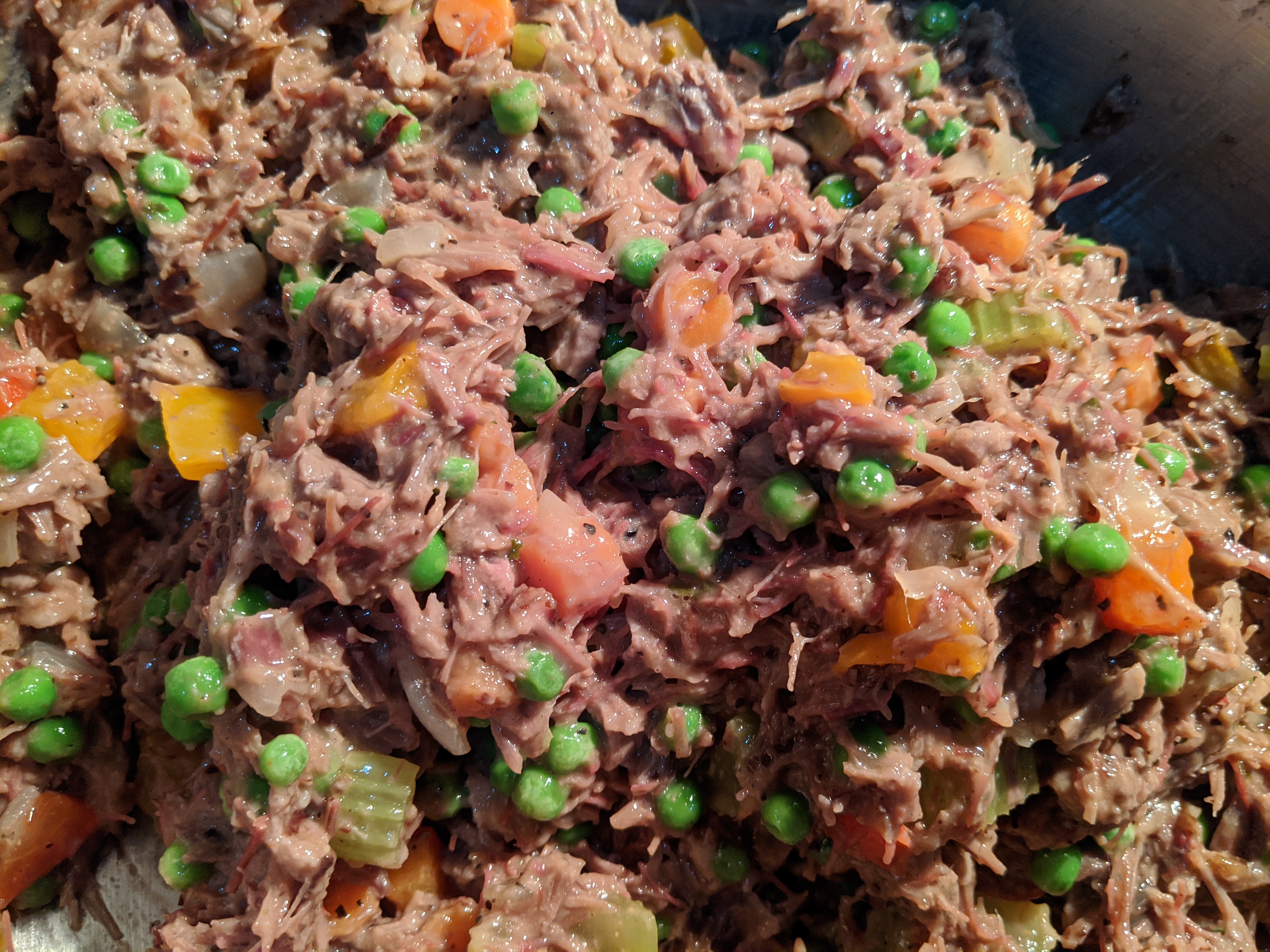 Brisket and frozen peas added