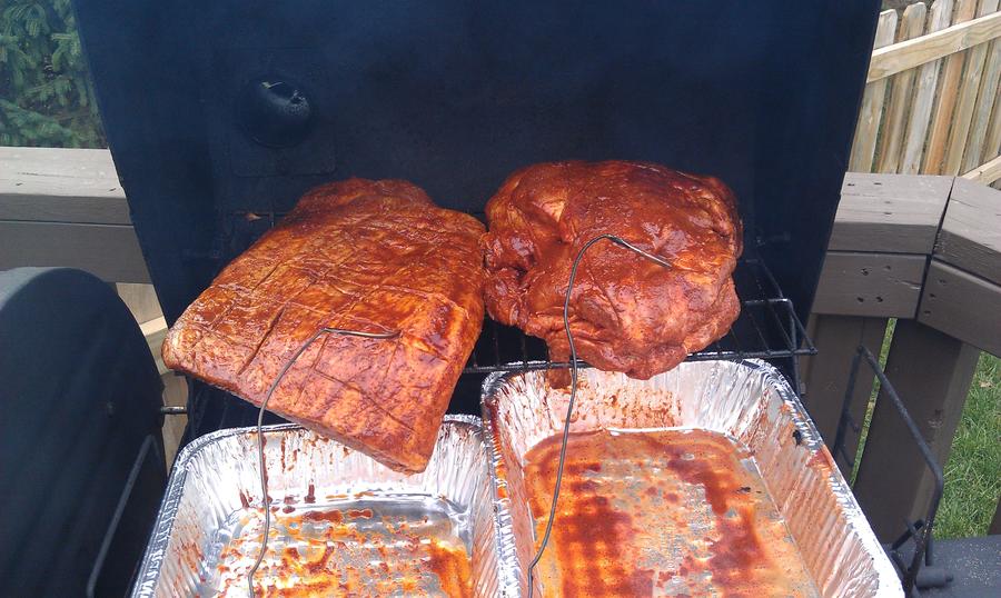 Brisket & Shoulder on grill 10.21.JPG