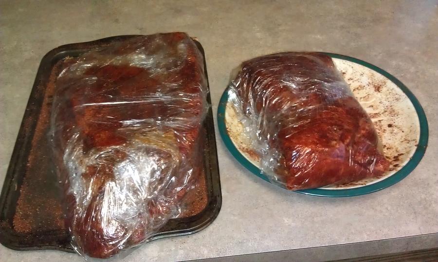 Brisket & Shoulder Wrapped & Rubbed.JPG