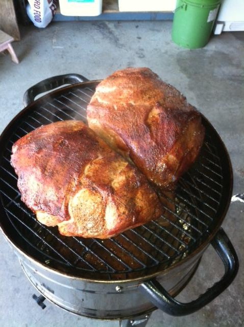 Butt on the smoker.JPG