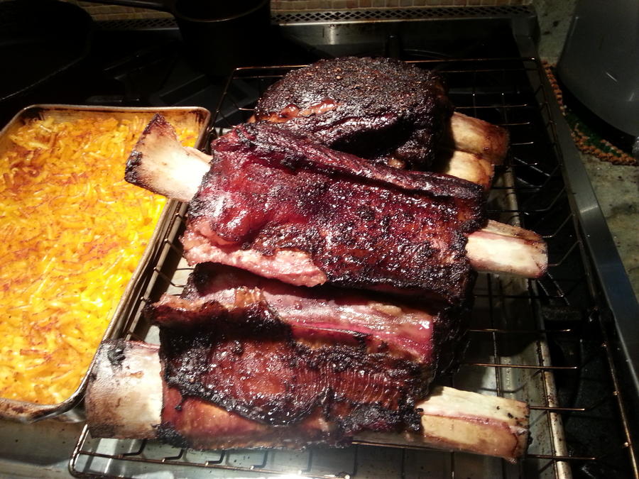 Caveman ribs and smoked Mac&Cheese 8-30-14.jpg