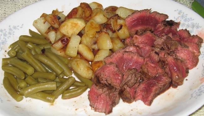 Fillet Mignon with Lyonnaise Potatoes and Green Be