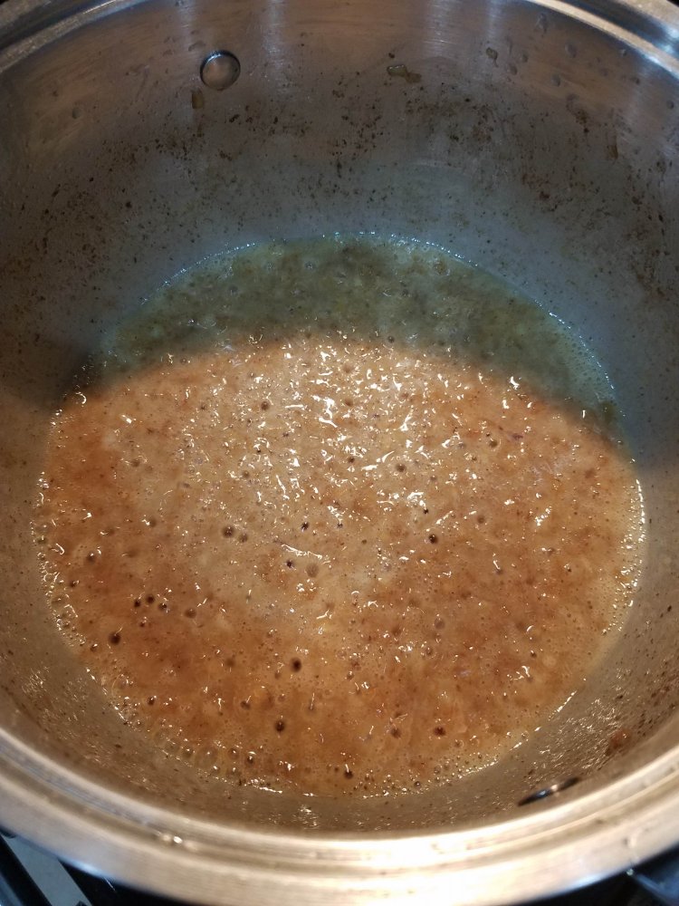 Flour added for thin "roux"
