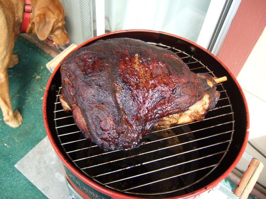 Fresh ham smoked on Charlie's electric smoker.jpg