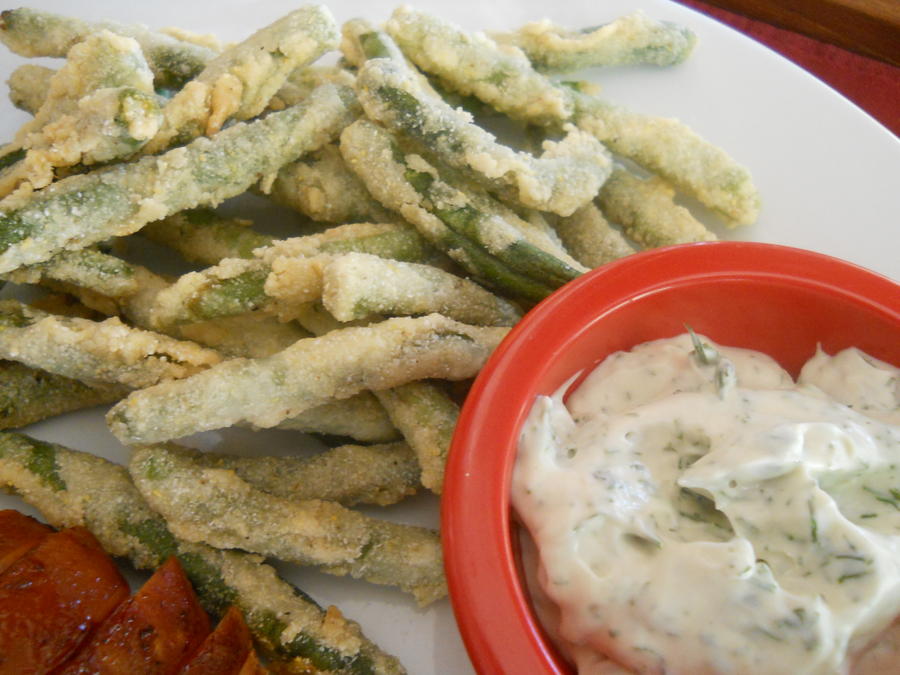 green beans fries with dill sauce.JPG