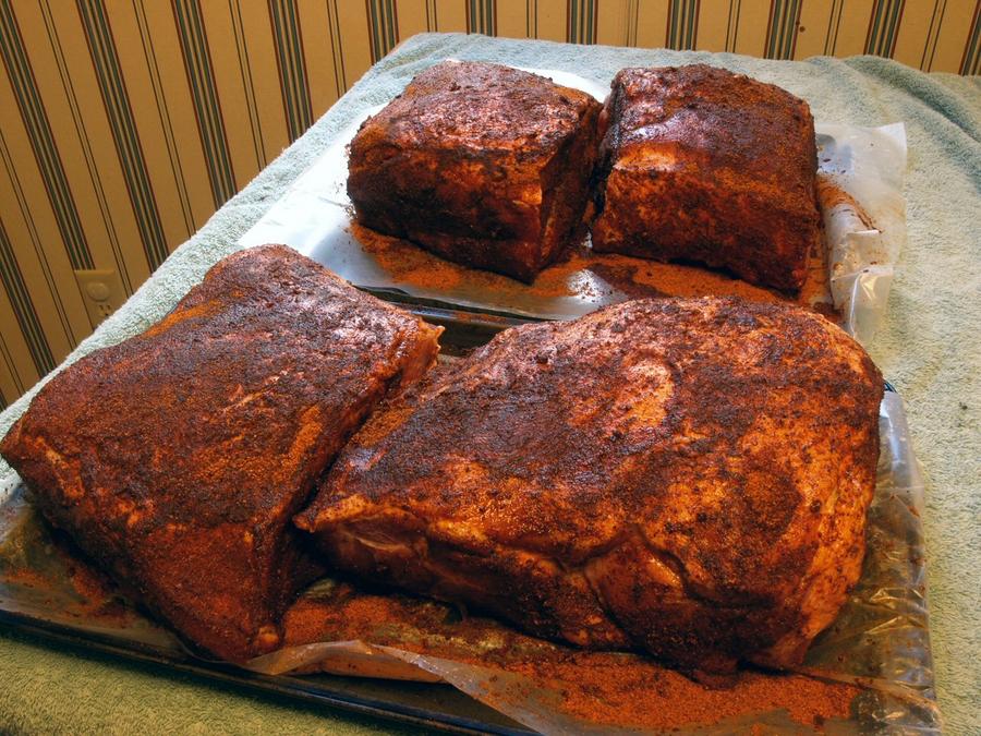 Pork butts ready for smoker 9-14-2010.jpg