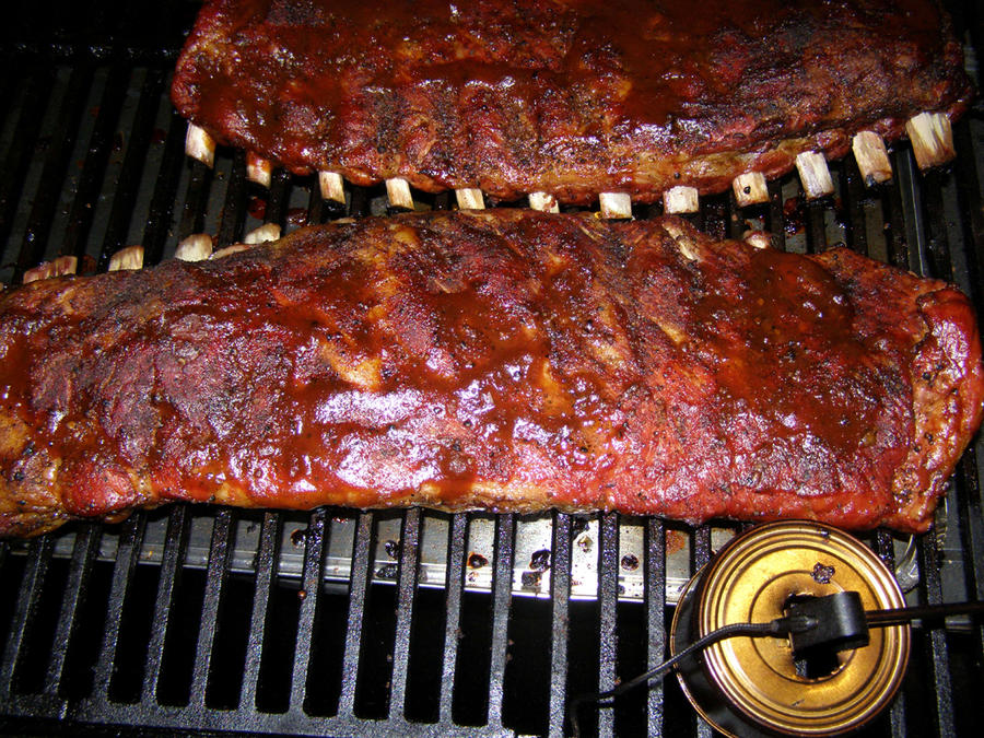 ribs on smoker.JPG