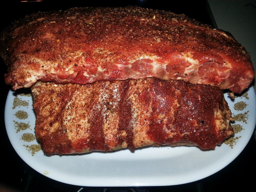 Smoked Ribs with Zip Sauce II 1- rubbed & ready.jp