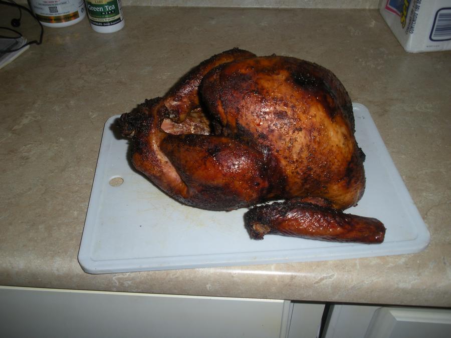 smoked turkey in kitchen.JPG